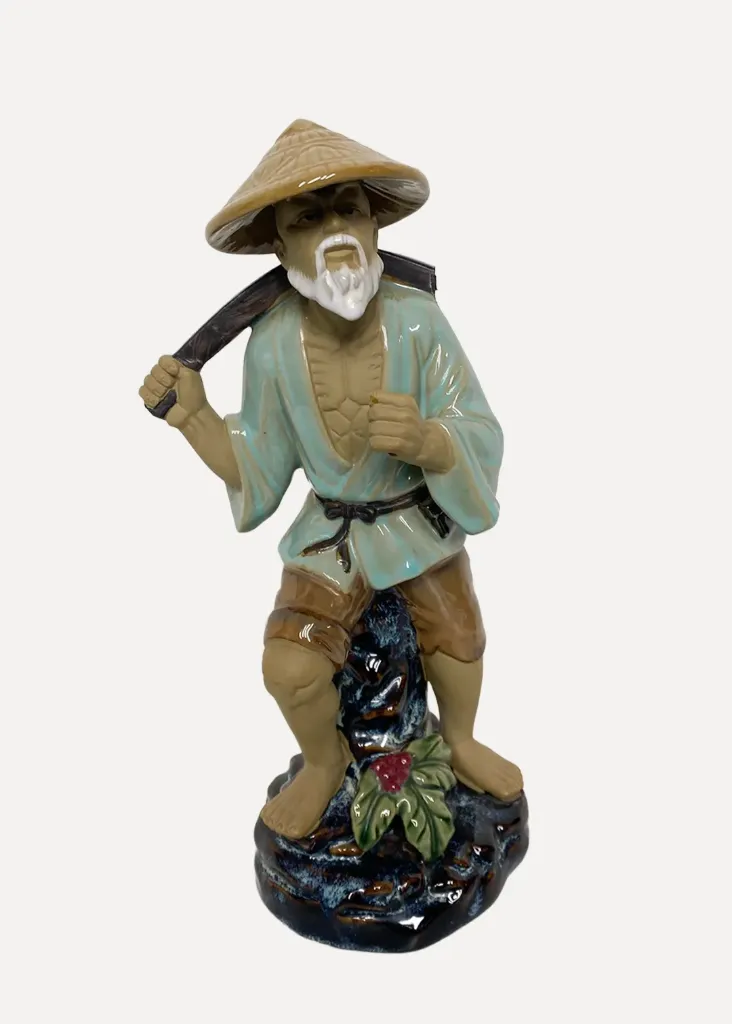 Chinese Polychrome Ceramic Farmer Sculpture