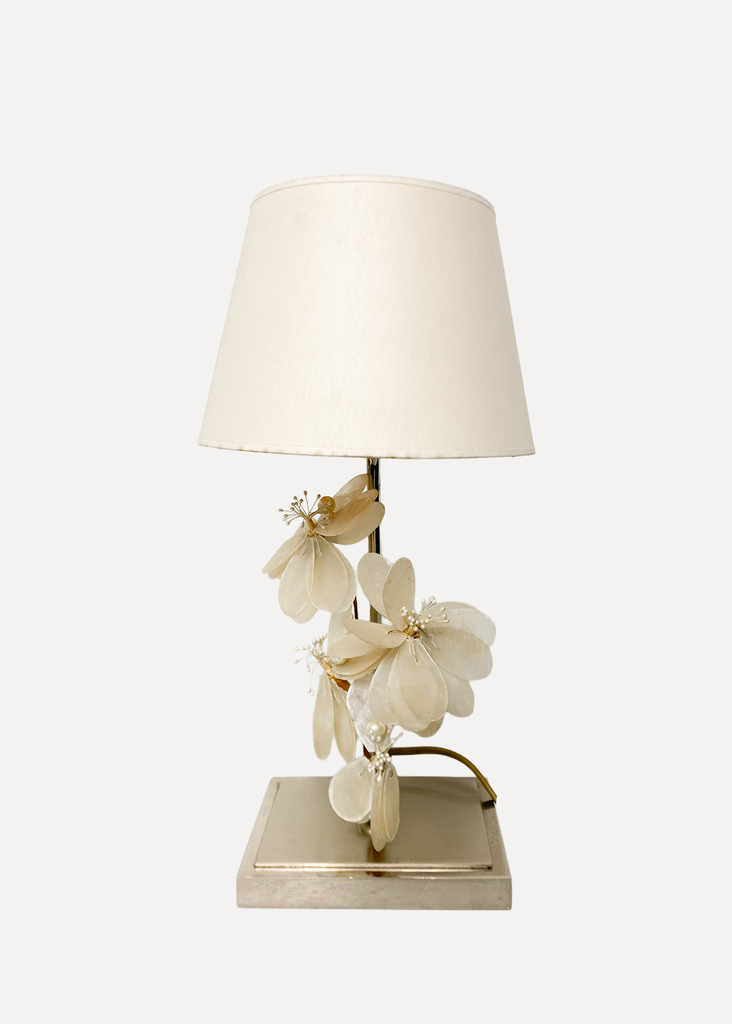 White Table Lamp With Artificial Flowers