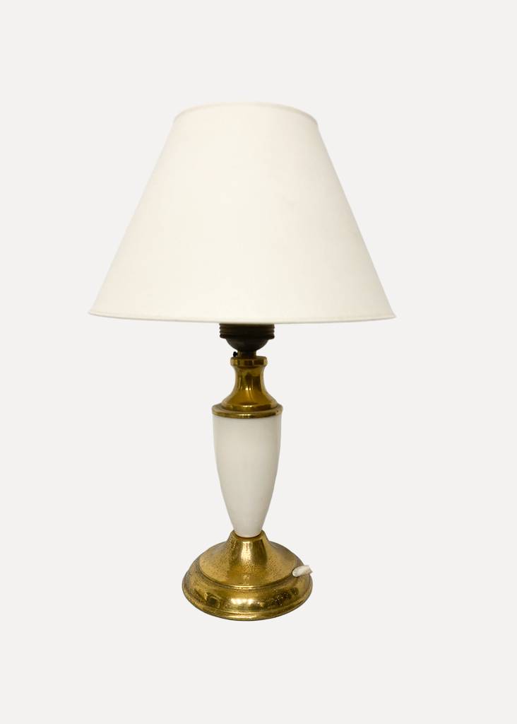 Golden & Withe Table Lamp WIth Ceramic Element In The Middle