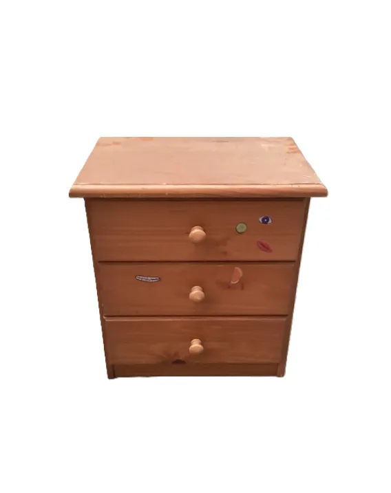 Pine Nightstand with 3 Drawers