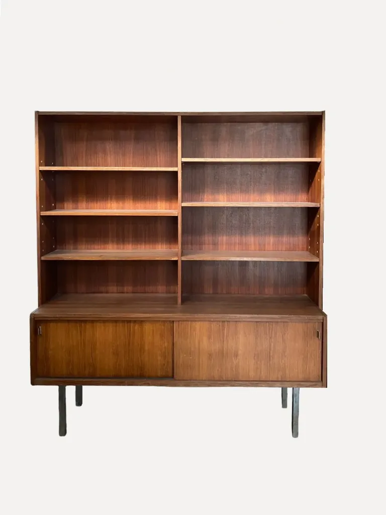Mid-Century Modern Teak Bookcase Hutch