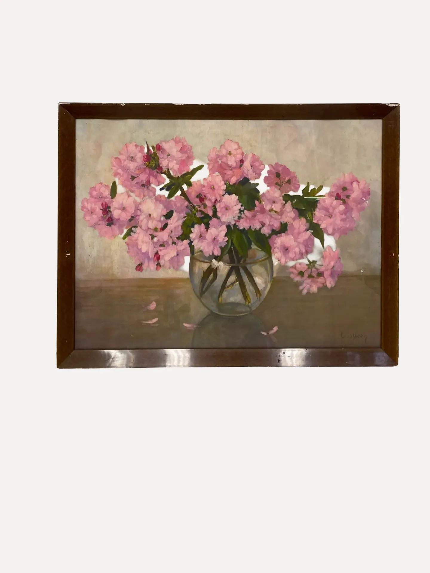 Still Life Of Pink Blossoms In A Glass Vase