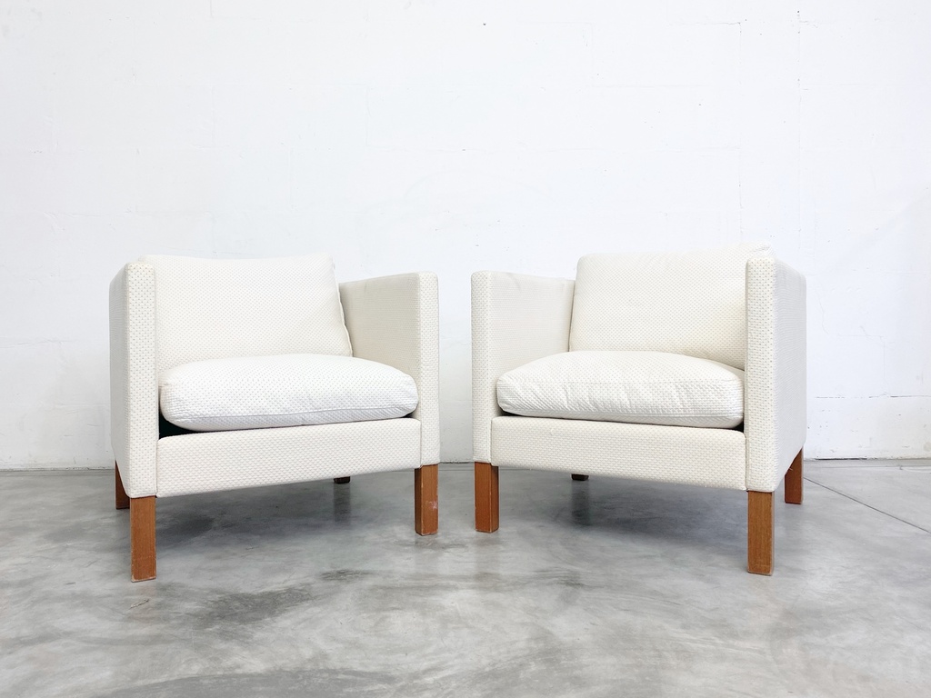 Modern Ivory Lounge Chairs with Wooden Legs (FOR SALE)