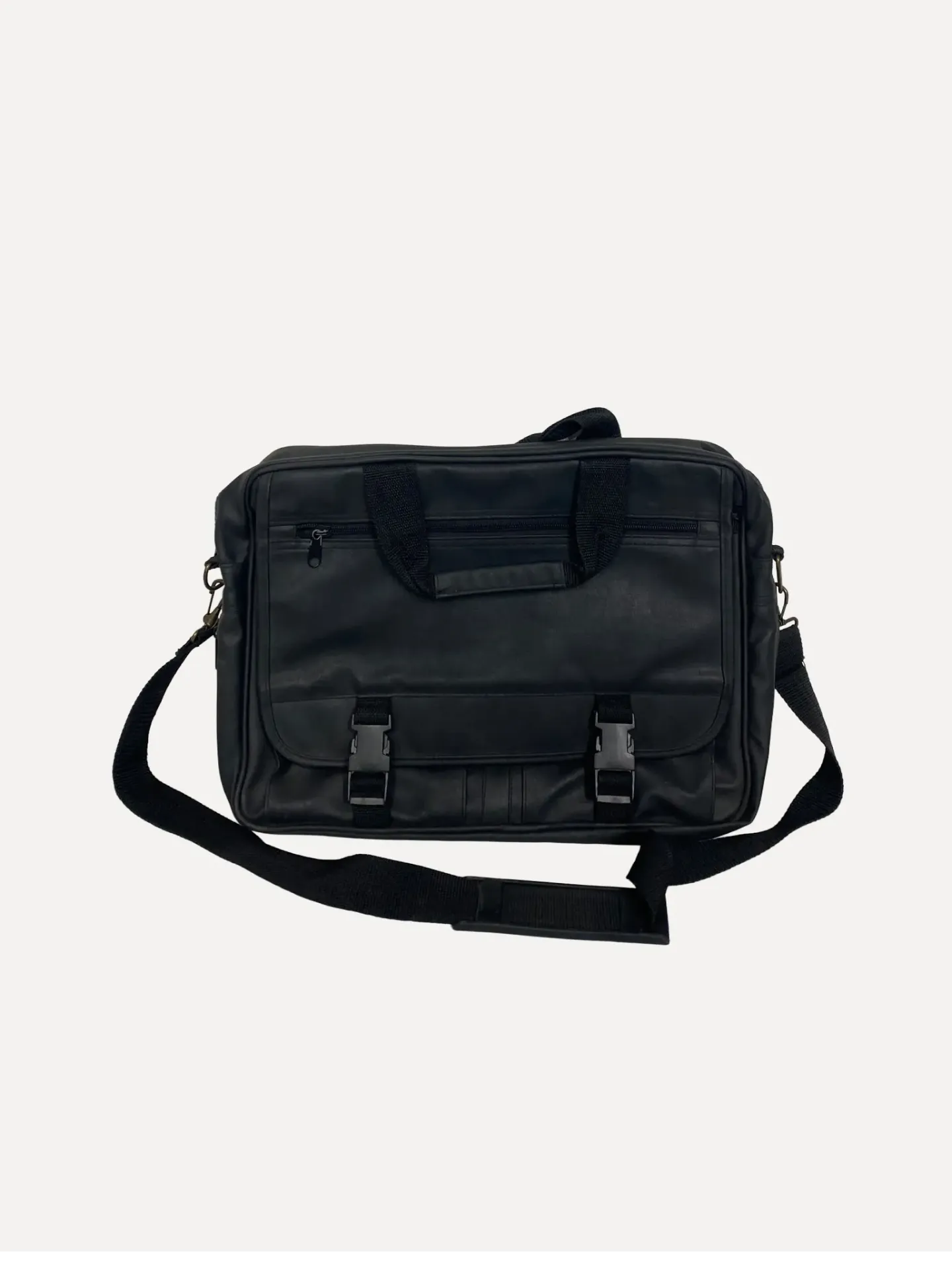 Black Faux-Leather Laptop Messenger Bag