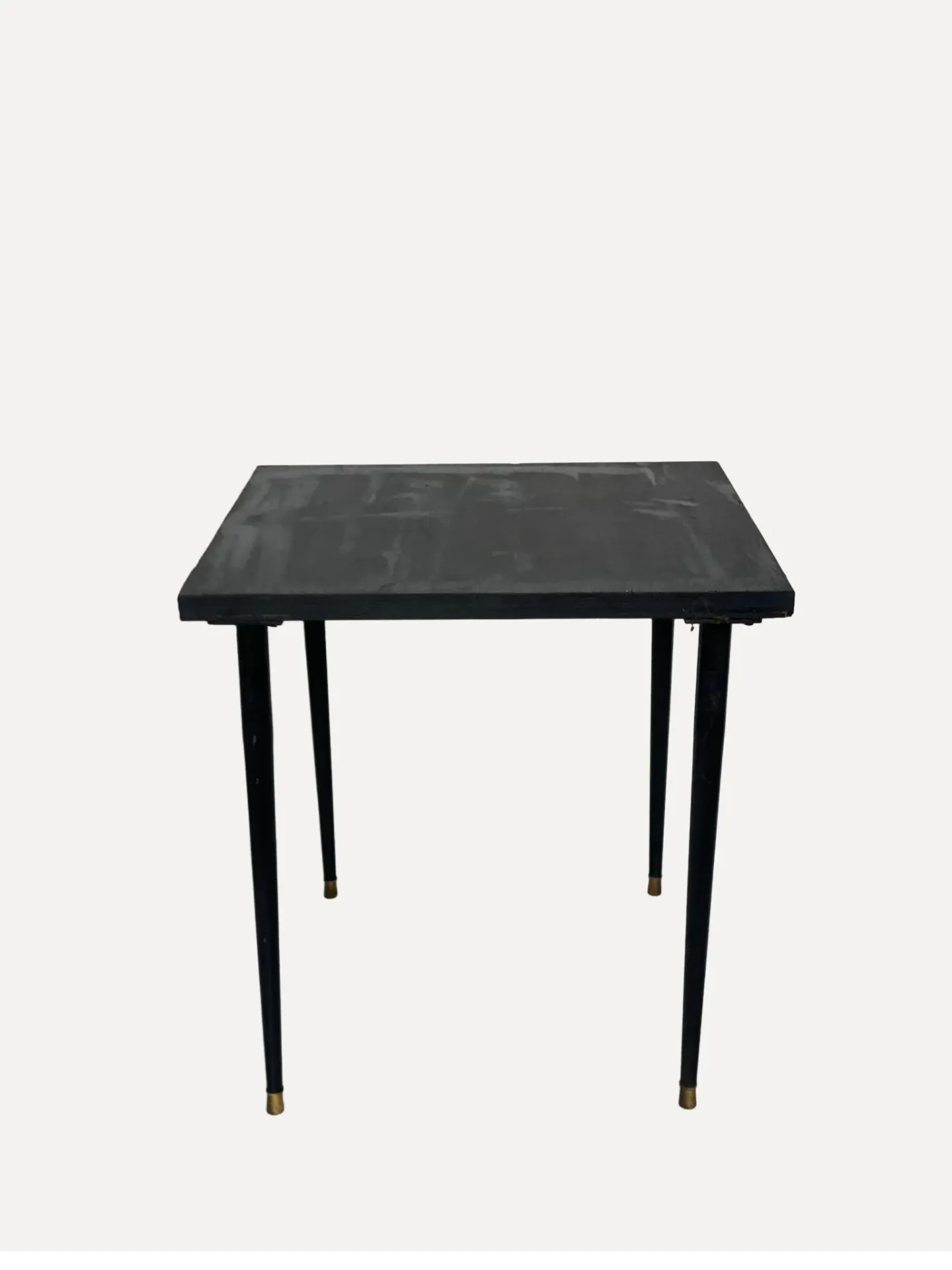 Mid-century ebonized side table with brass-capped tapered legs