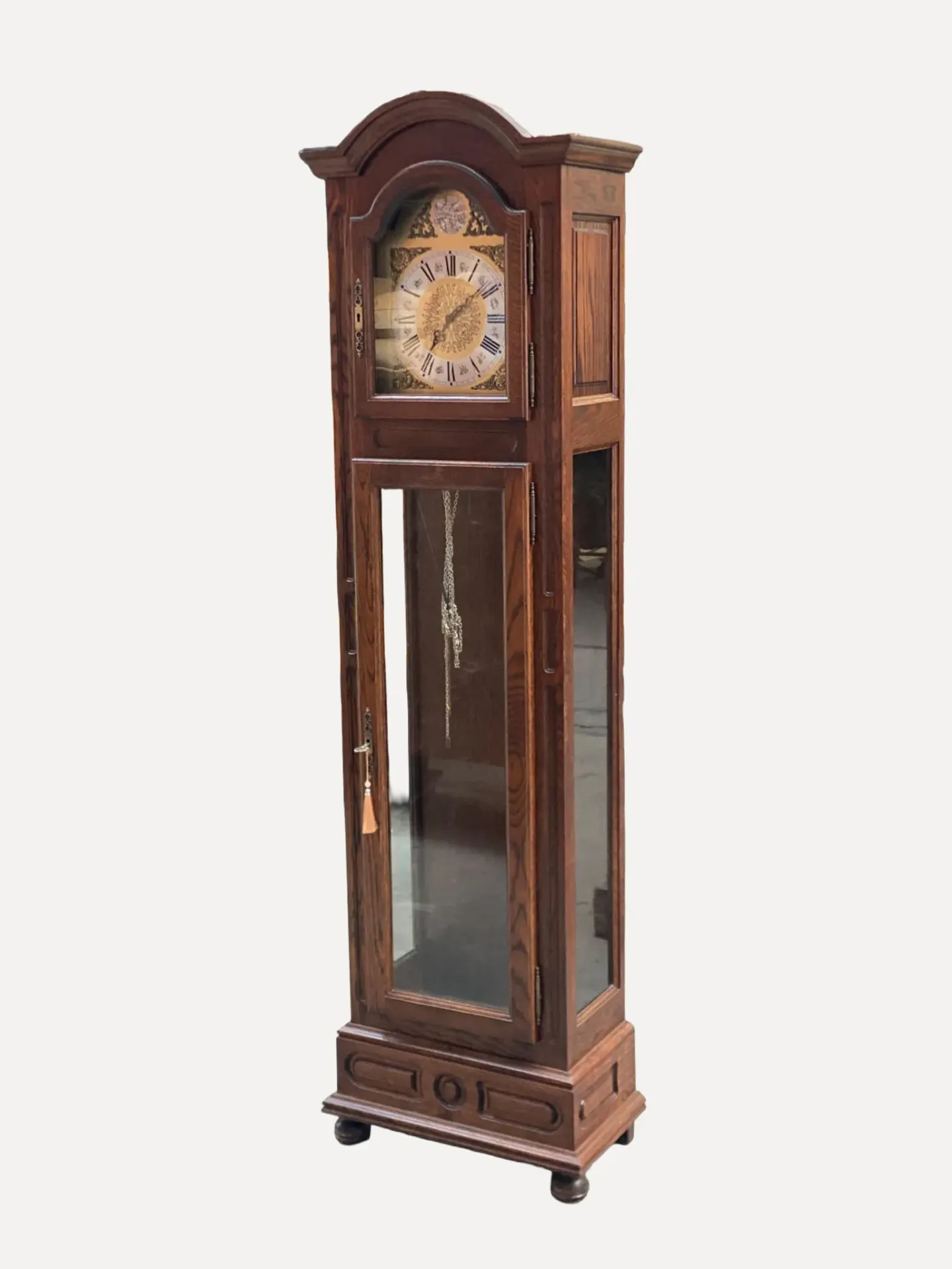 Tall Oak-Cased Grandfather Clock