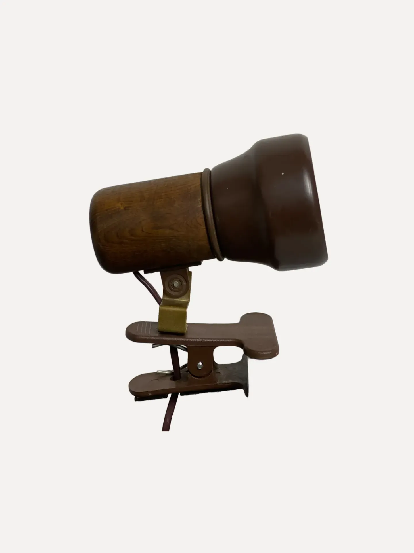 Vintage Faux-Wood & Brown Clip-On Spot Lamp