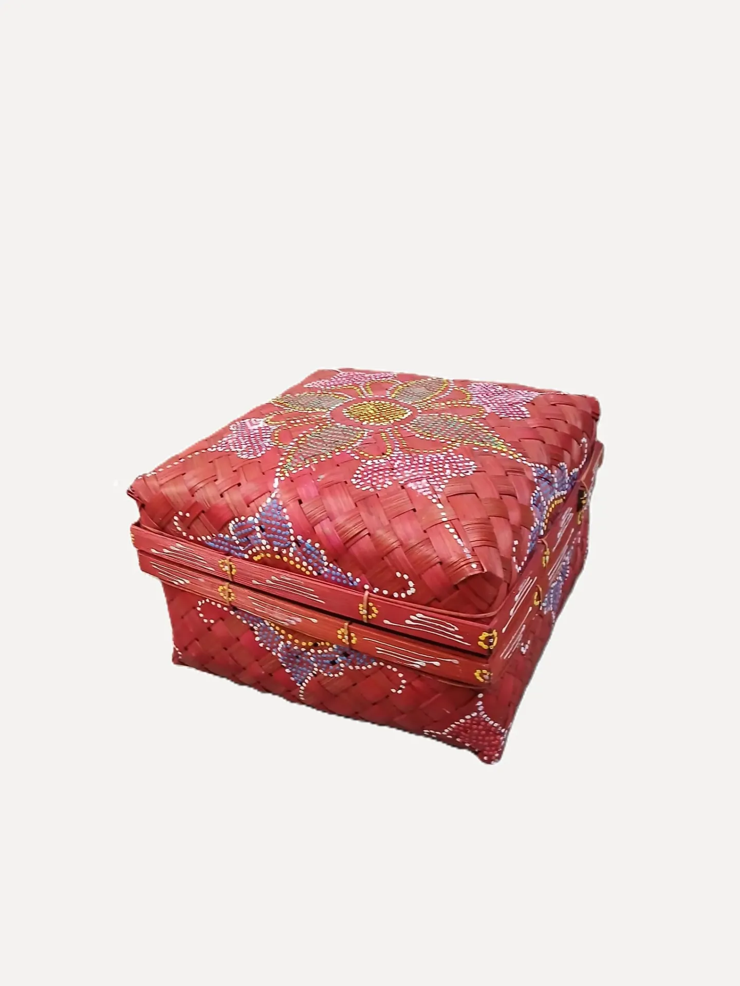 Decorated Red Rattan Box