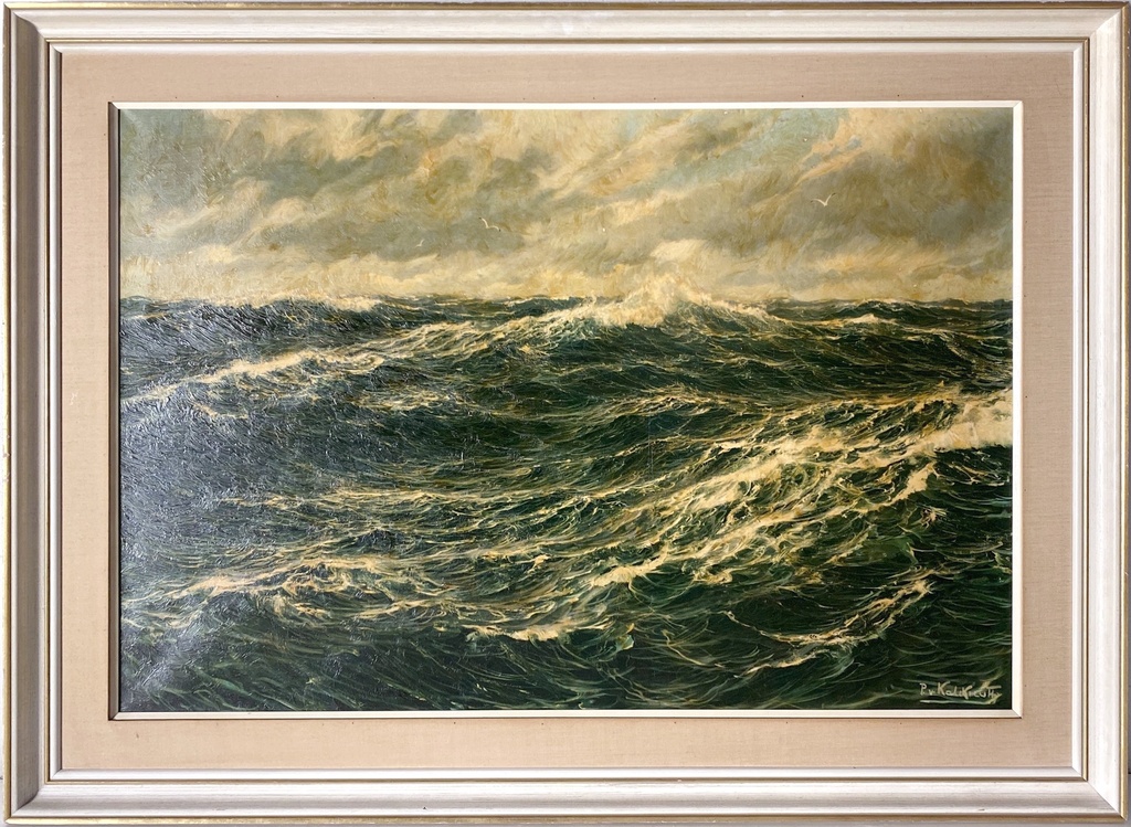 Stormy Ocean Horizon Wall Art in Ornate Frame