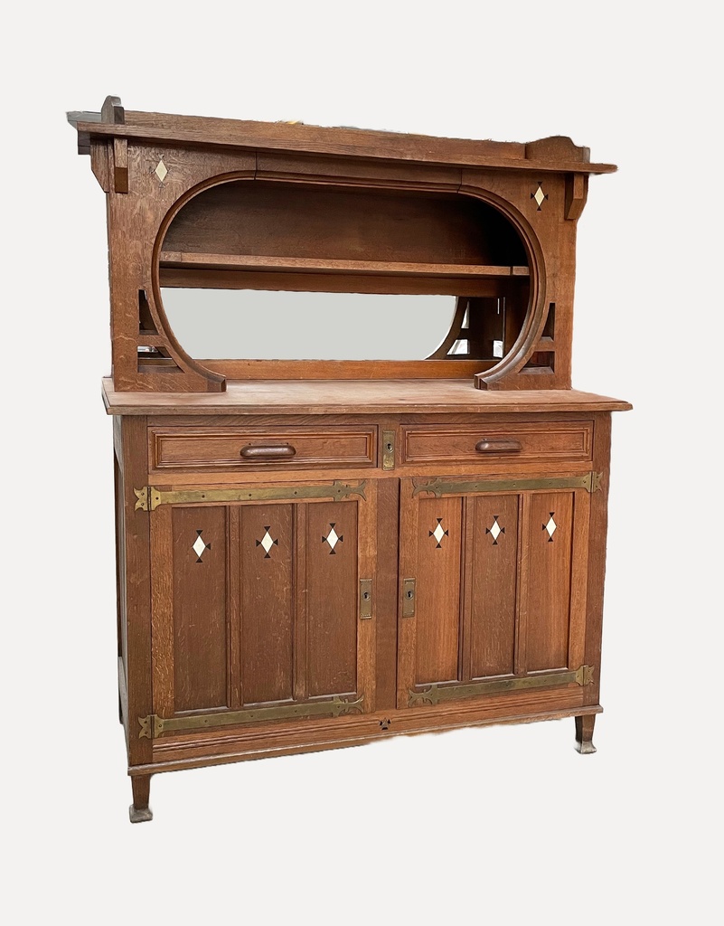 Arts and Crafts Sideboard with Mirror and Diamond Inlays