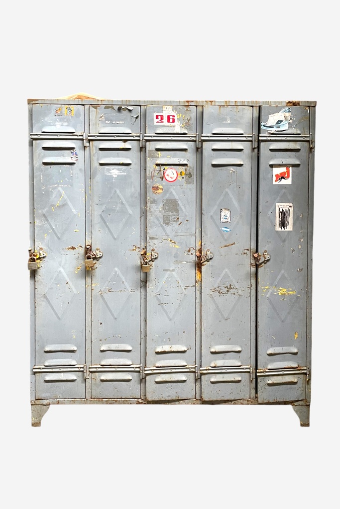 Vintage Gray Industrial Lockers with Rust Detailing