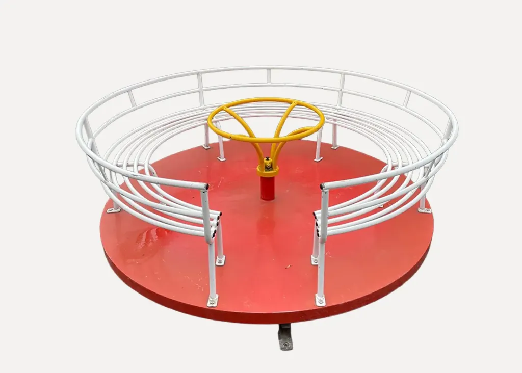 Vintage Red Playground Merry-Go-Round with Yellow Handle