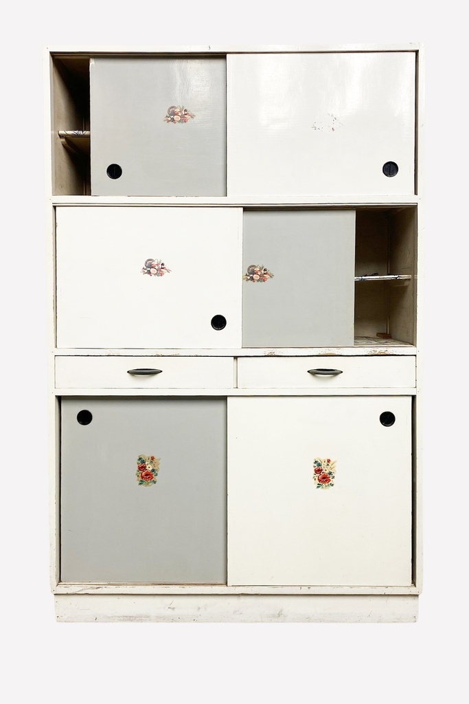 Mid-Century Floral Deco Kitchen Cabinet