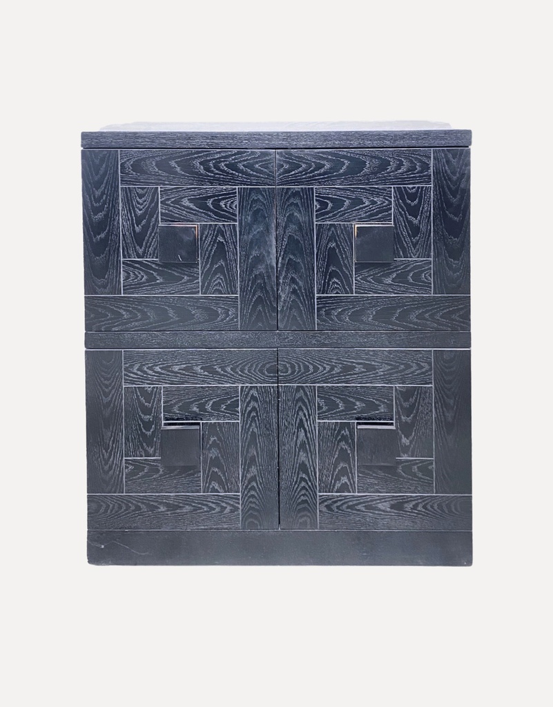 Geometric Black Wood Two-Drawer Cabinet