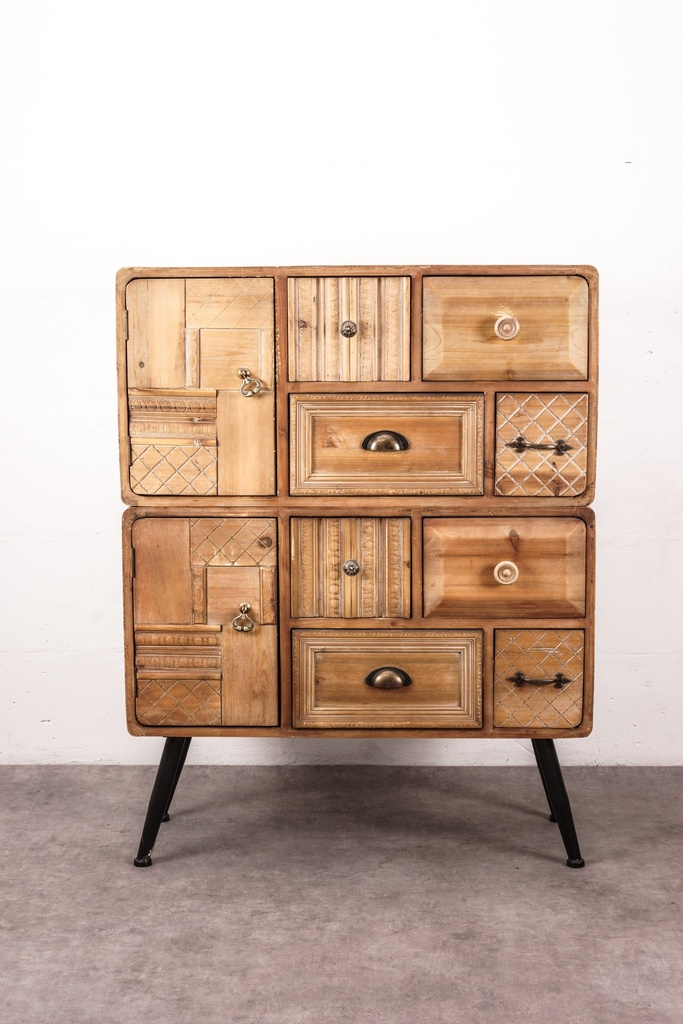 Rustic Geometric Multi-Drawer Cabinet