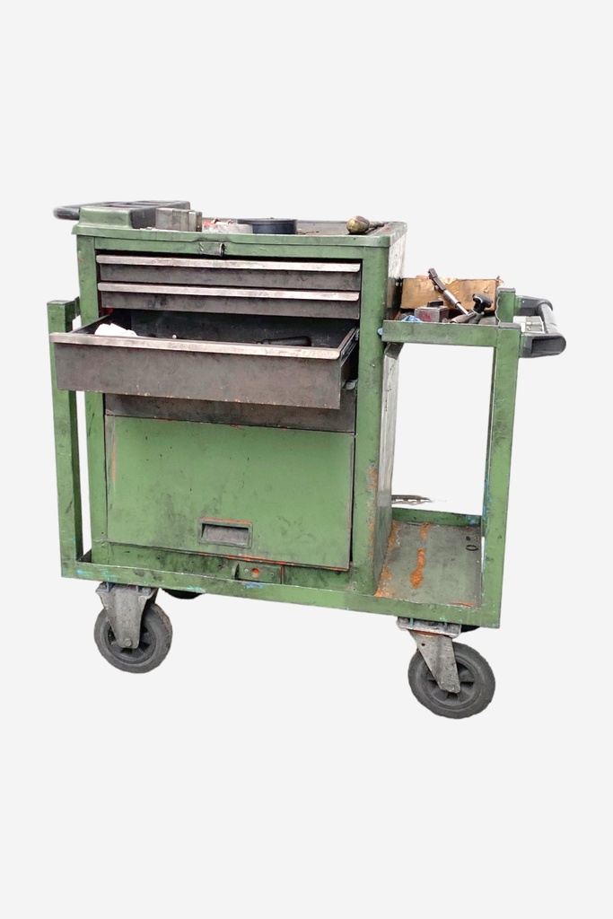 Industrial Green Metal Tool Cart with Drawers and Wheels