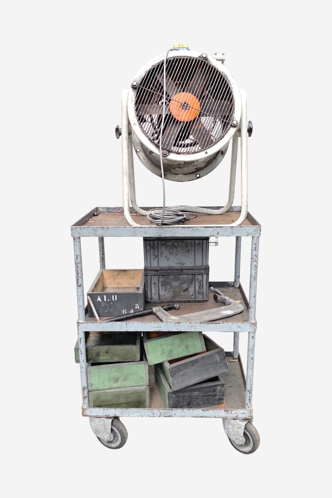 Industrial Utility Cart with Metal Fan and Storage Boxes