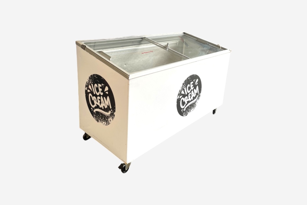 White Rolling Ice Cream Freezer Display