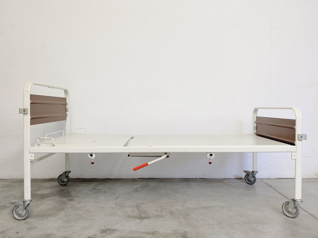Vintage Hospital Adjustable Metal Bed Frame on Casters