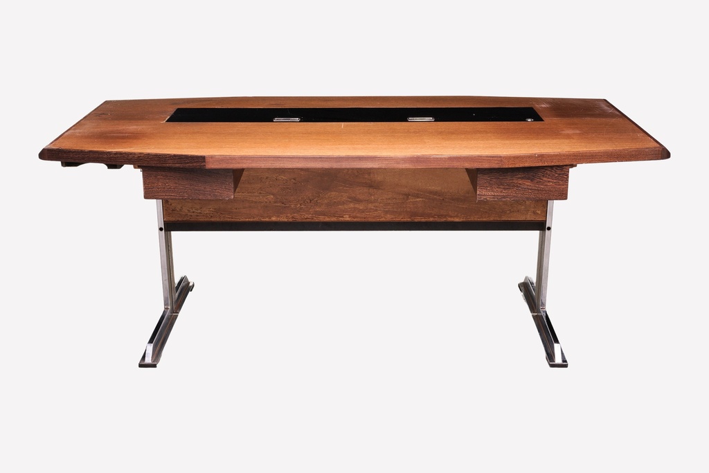 Mid-Century Modern Wooden Desk with Metal Legs
