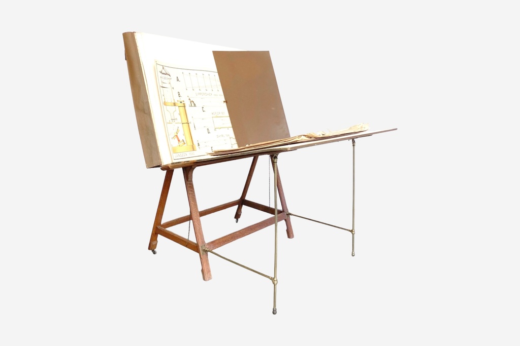 Vintage Architect's Drafting Table with Blueprints