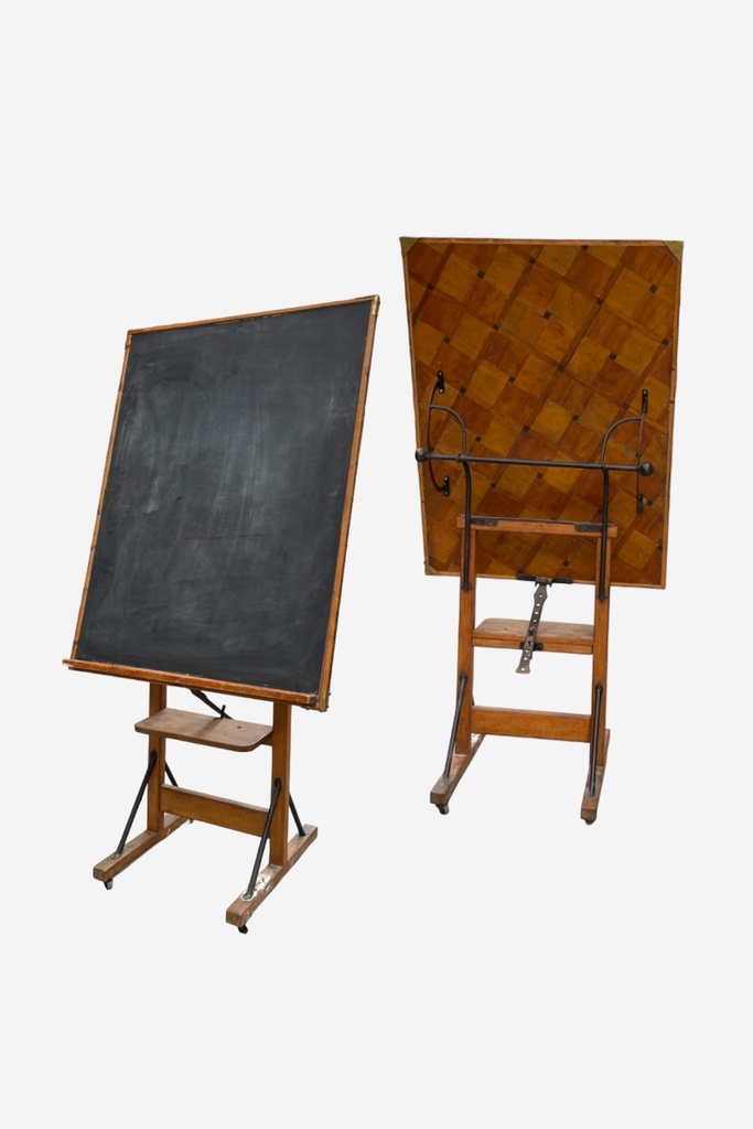 Antique Adjustable Flip-Top Blackboard on Wooden Stand