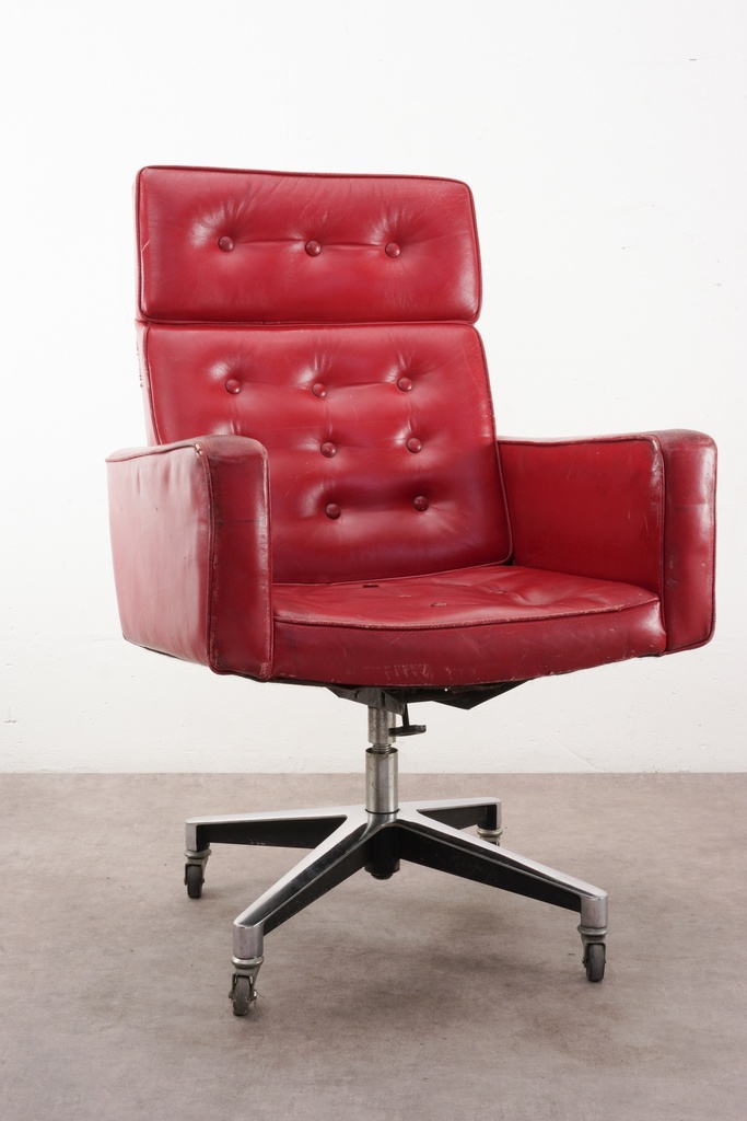 Vintage Red Leather Office Chair on Casters
