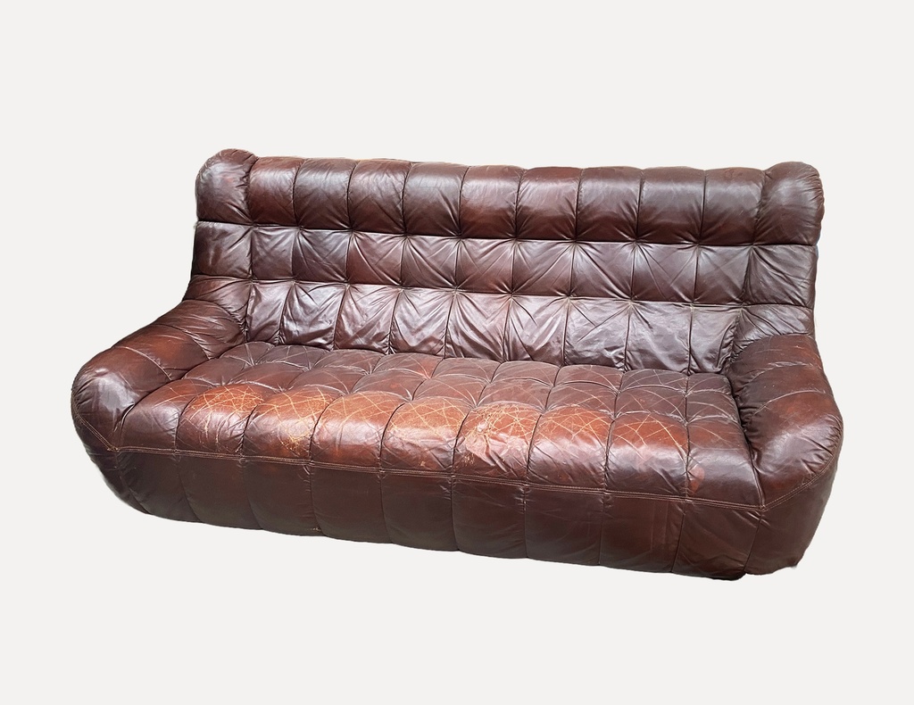 Vintage Brown Tufted Leather Loveseat