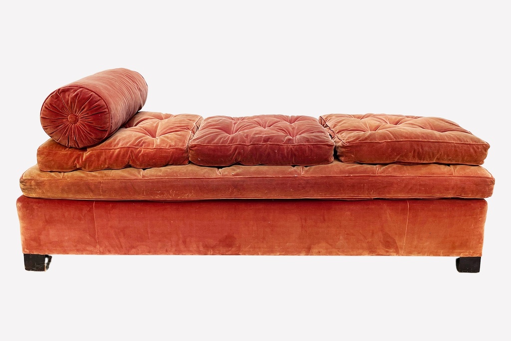 Rust Velvet Tufted Chaise Lounge with Bolster Pillow