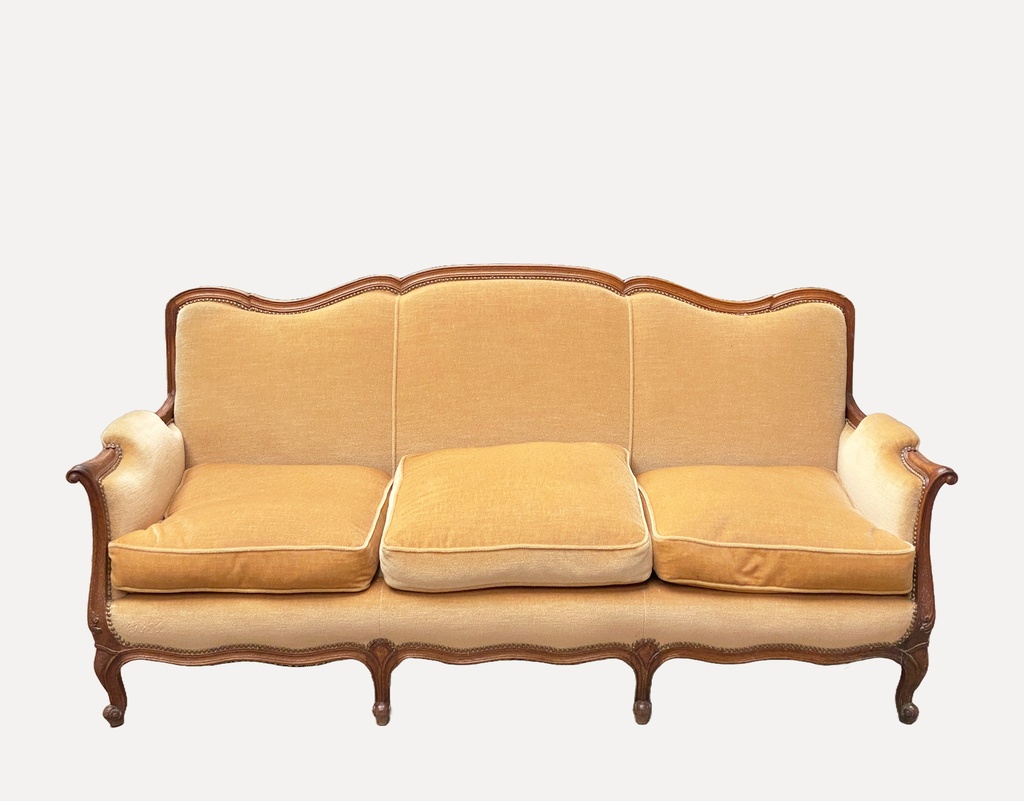 Vintage French Provincial Yellow Upholstered Sofa