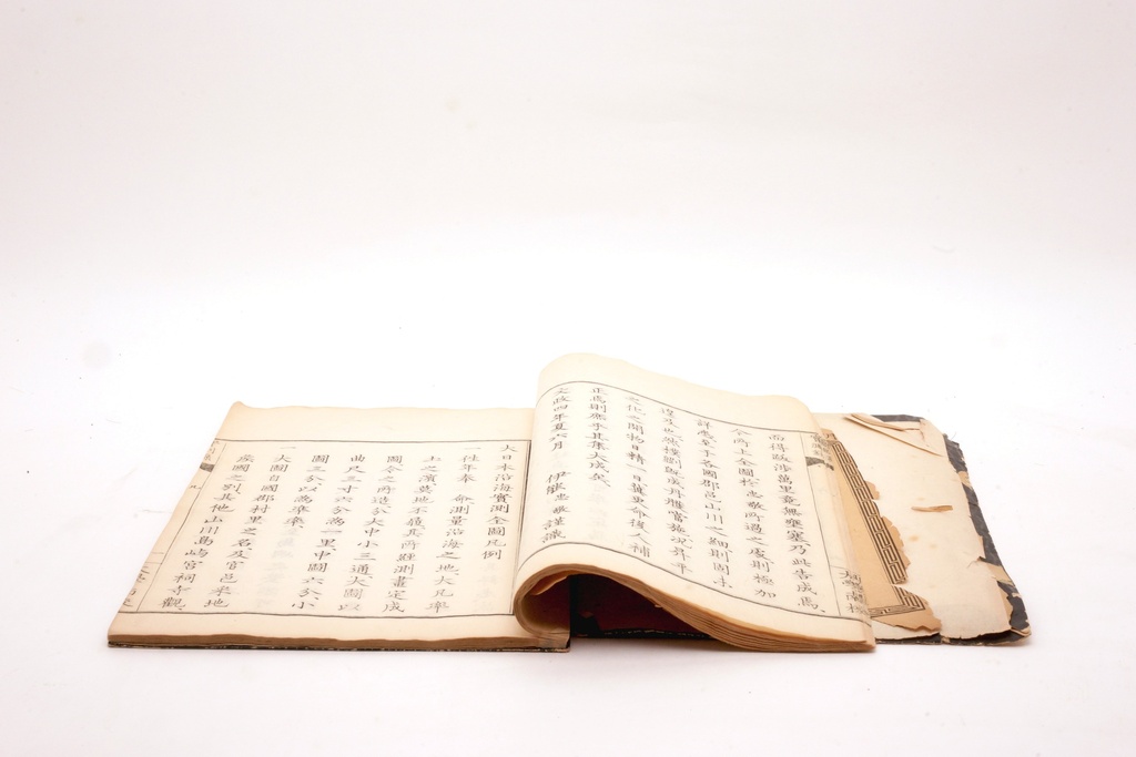 Antique Open Book with Chinese Calligraphy Pages