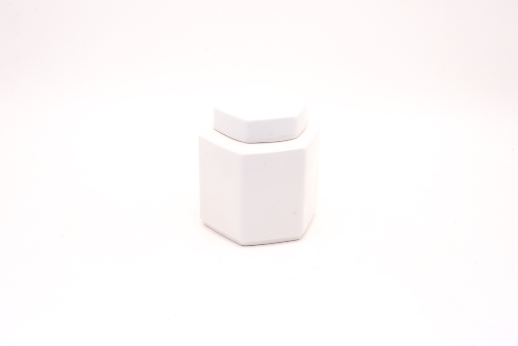 White Hexagonal Ceramic Jar with Lid