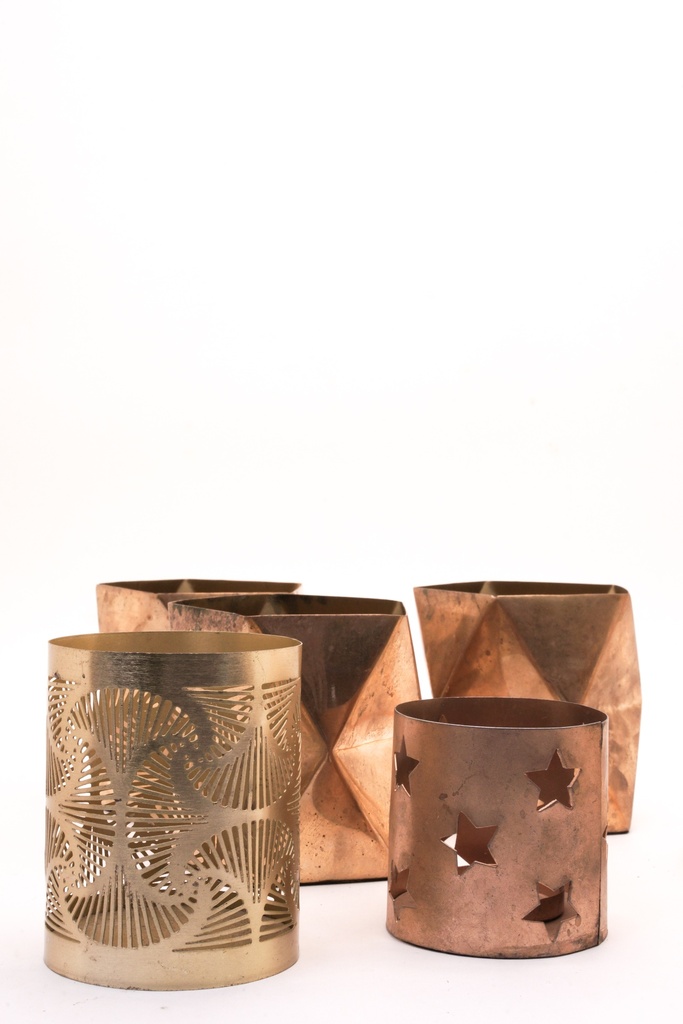 Geometric Copper and Brass Candle Holders