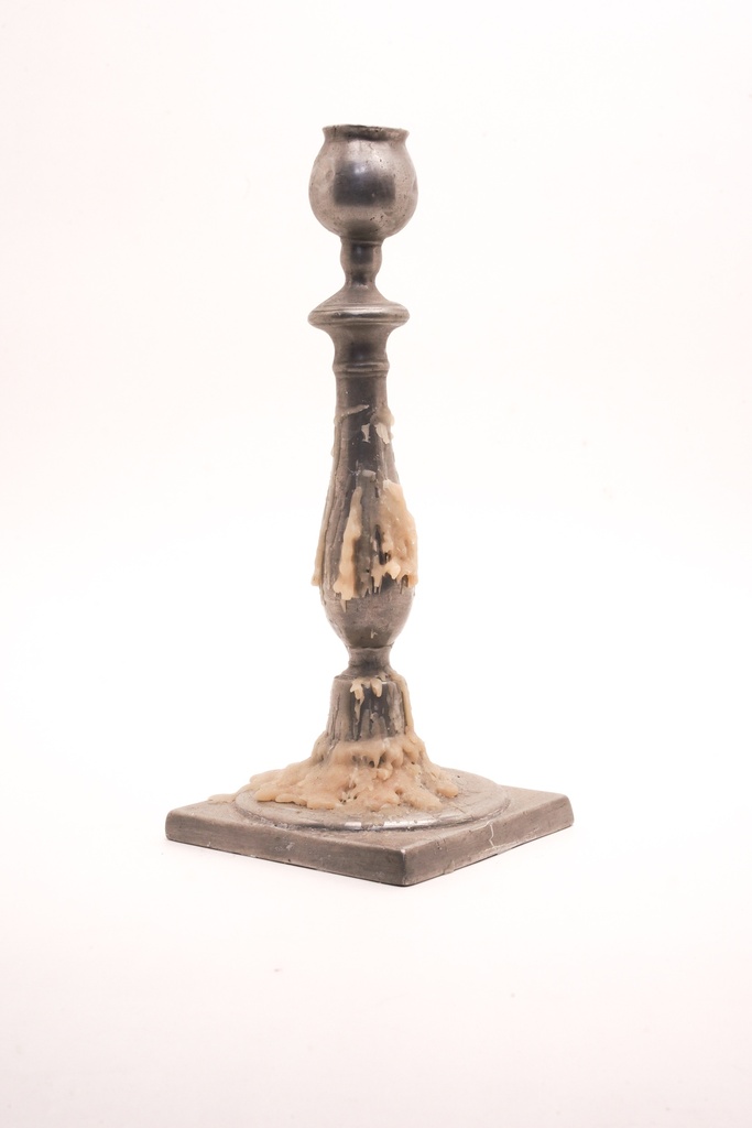 Antique Wax-Dripped Metal Candlestick Holder