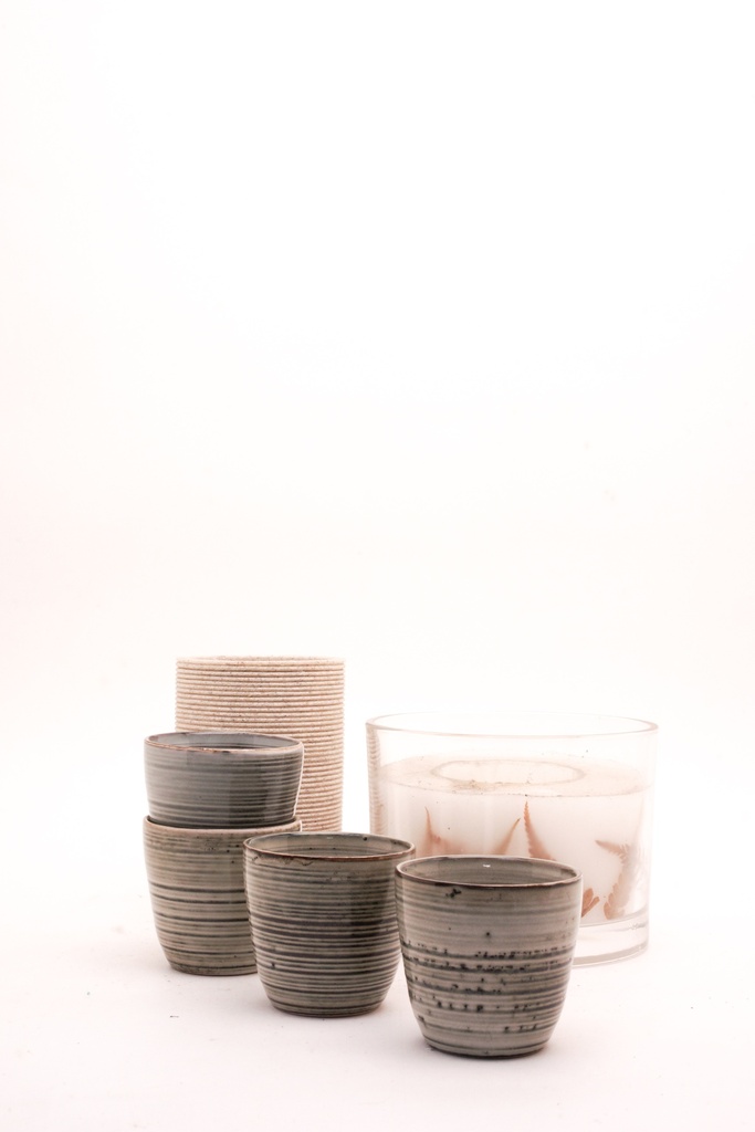 Rustic Ceramic Cups with Decorative Candle Ensemble
