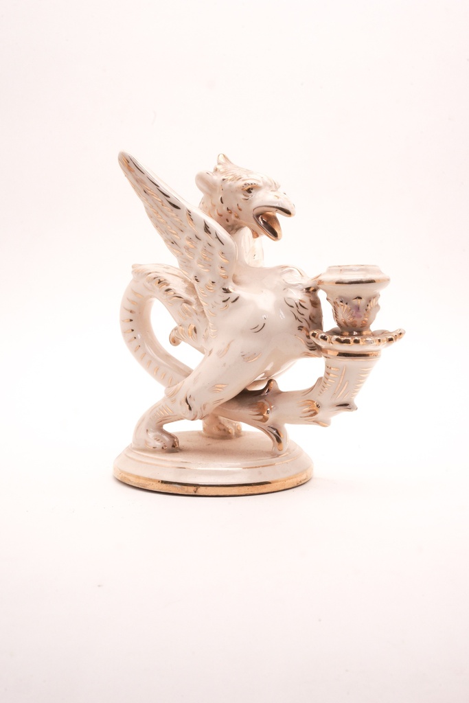 Ceramic Gryphon Candleholder Decor with Gold Accents