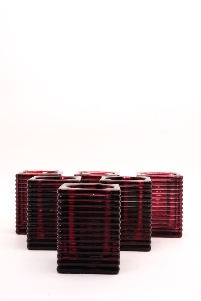 Ruby Ribbed Glass Votive Holders
