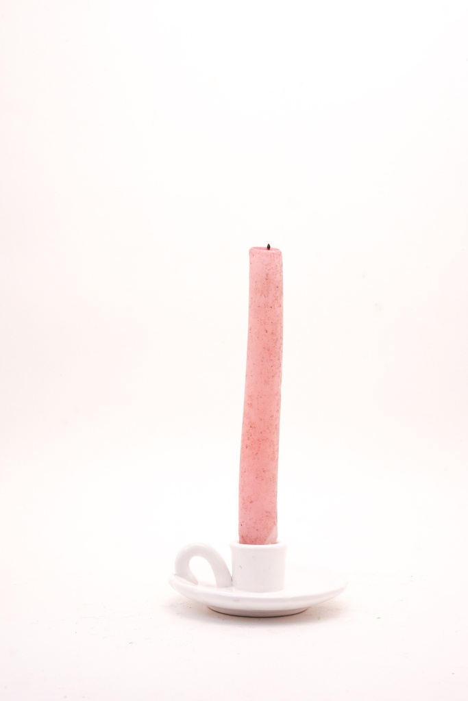 Dusty Pink Taper Candle in White Ceramic Holder