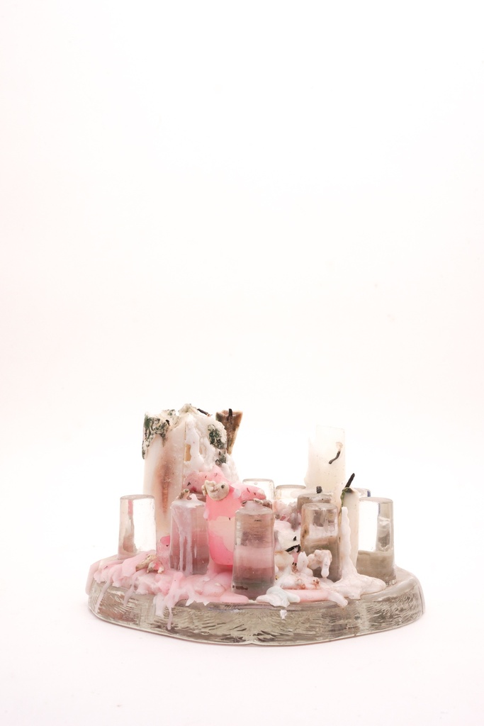 Melted Ritual Candle Display on Glass Base