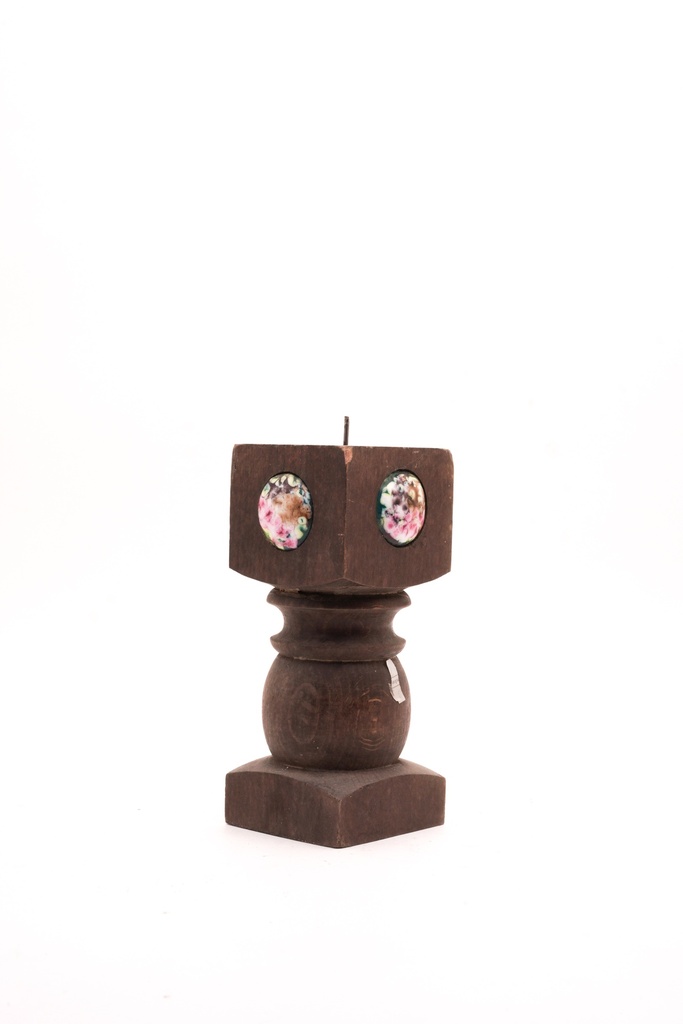 Rustic Wooden Candle Holder with Floral Mosaic Accents