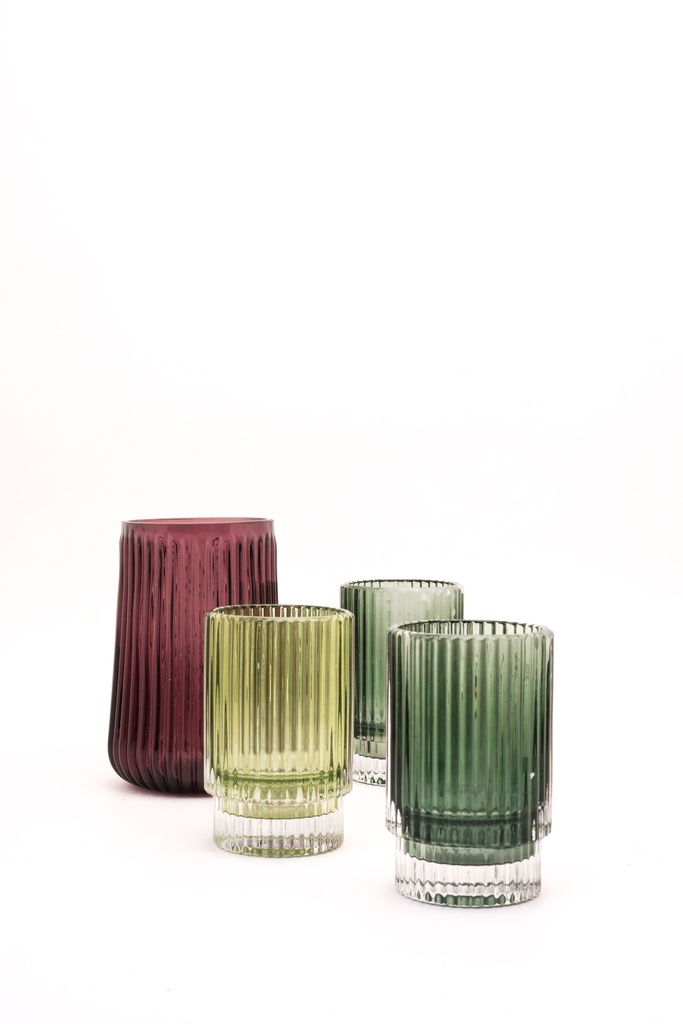 Emerald and Plum Ribbed Glassware Set