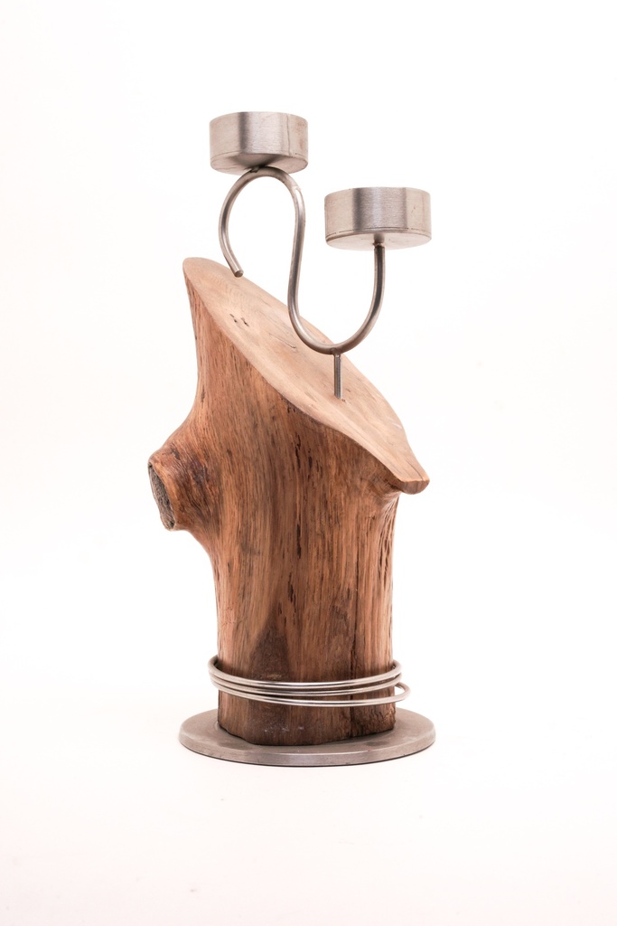 Rustic Modern Wood and Metal Candle Holder Duo