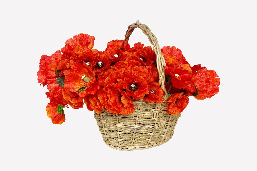 Wicker Basket with Vibrant Red Poppies