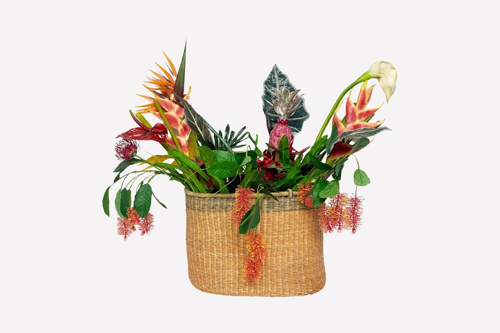 Tropical Floral Arrangement in Woven Basket