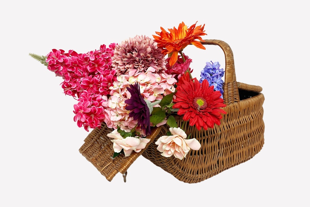Wicker Basket with Vibrant Spring Blooms
