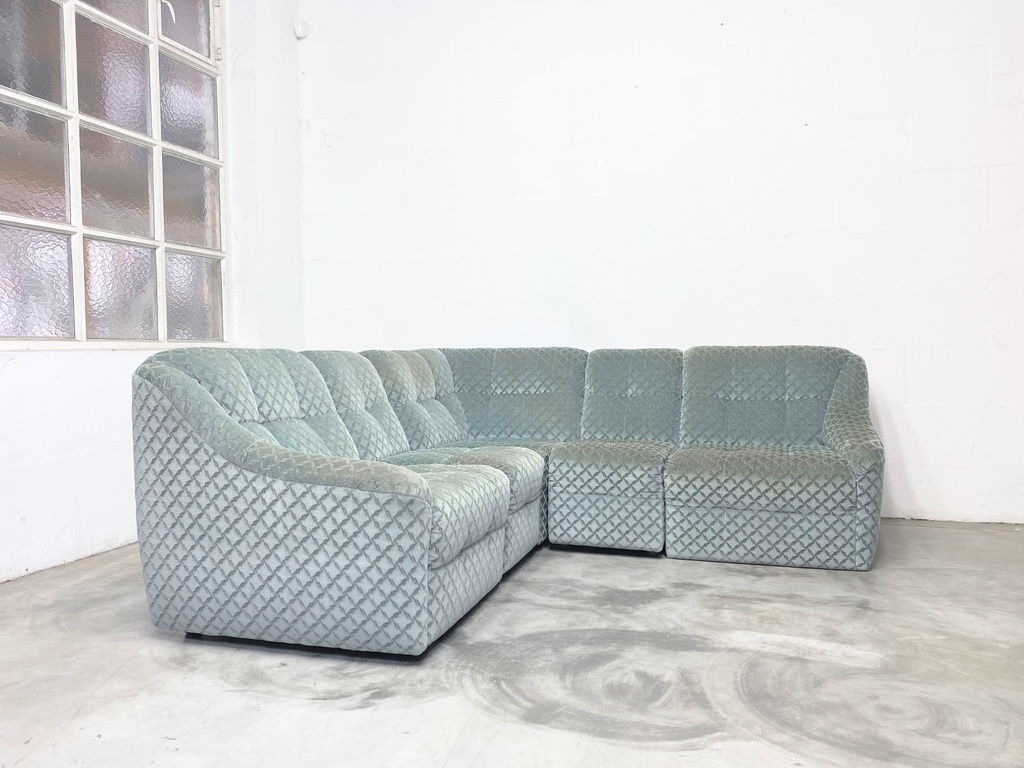Vintage Sage Green Tufted Sectional Sofa