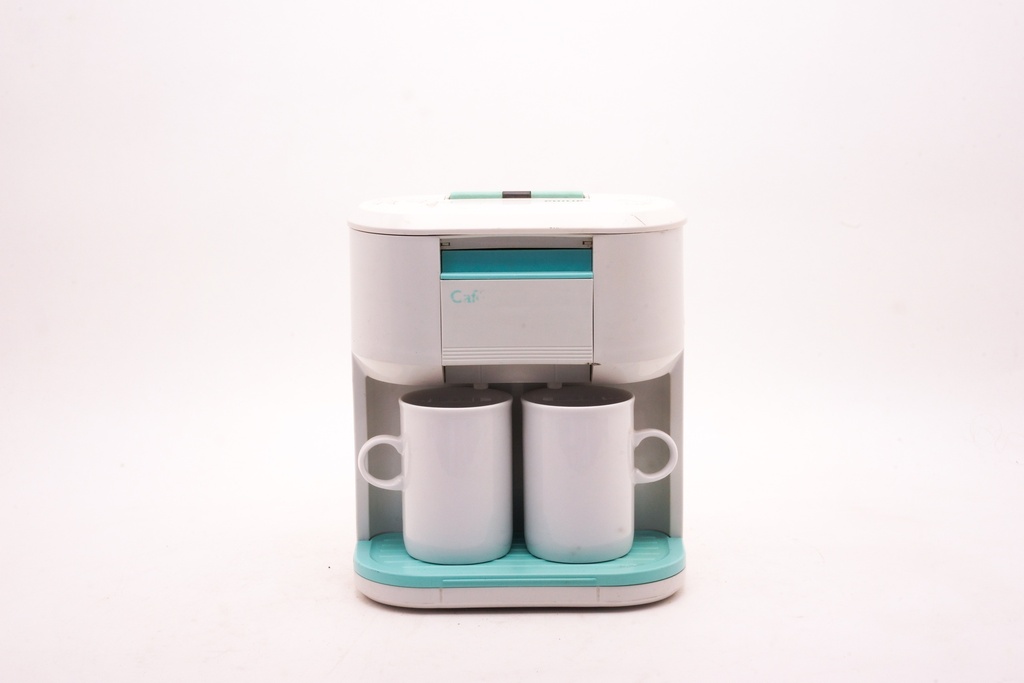 Dual Mug Coffee Maker with Teal Accents