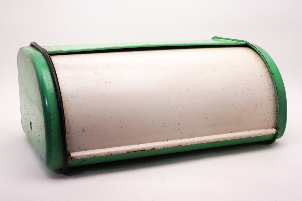 Vintage Green and White Metal Bread Box