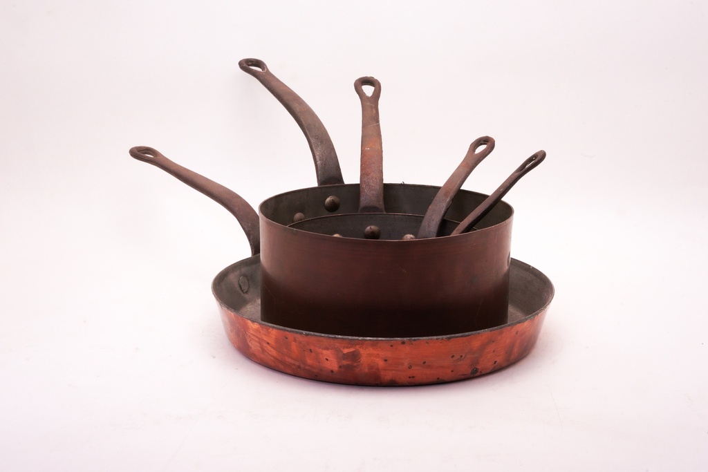 Vintage Copper Cookware Set with Rustic Handles