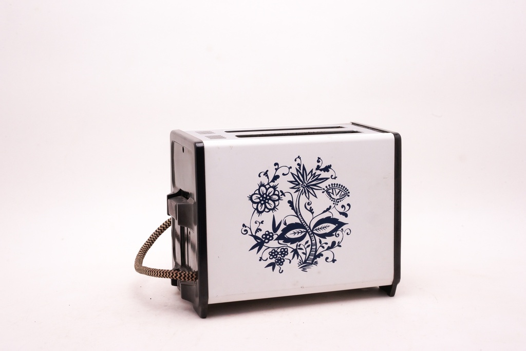 Vintage White Toaster with Blue Floral Design